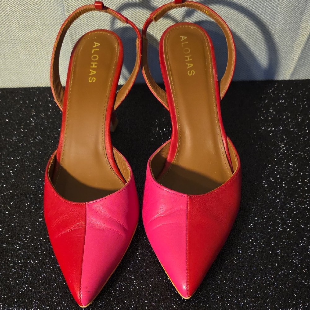 ALOHAS Two-Tone Red and Pink Heels